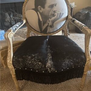 Johnny Cash Elegant Black and Cream hair on hide Accent Chair